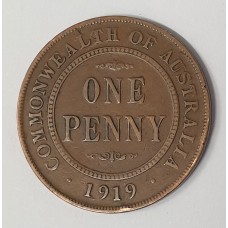 AUSTRALIA 1919 . ONE 1 PENNY . ERROR / VARIETY . RARE DOUBLE DOT WITH PLANCHET FLAW